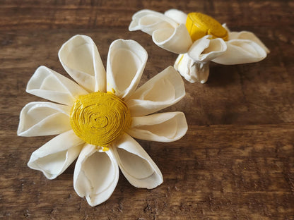 One Dozen 3" Ivory Sola Wood Daisy w/ Hand-Painted Yellow Center, Forever Wooden Flower, DIY Bouquet, Floral Craft Supply, Rustic Home Decor