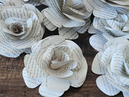 25 Handmade Stemless Book Page Flowers, DIY Wedding Bouquet Flowers, Paper Roses, Literary Wedding Decor, Craft Flower Supplies