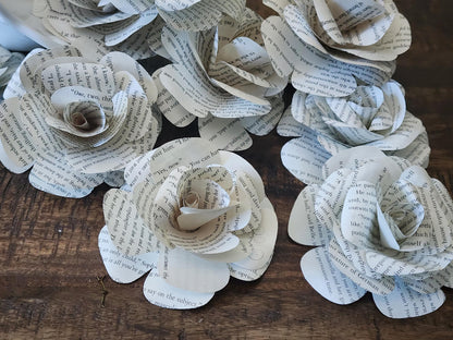 25 Handmade Stemless Book Page Flowers, DIY Wedding Bouquet Flowers, Paper Roses, Literary Wedding Decor, Craft Flower Supplies
