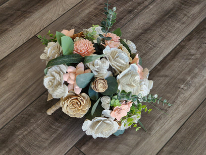 Rustic Book Page Wedding Bouquet, Blush Pink & Ivory Bridal Bouquet, Wood Flower Bouquet, Country Garden Wedding Flowers, Handmade Bouquet