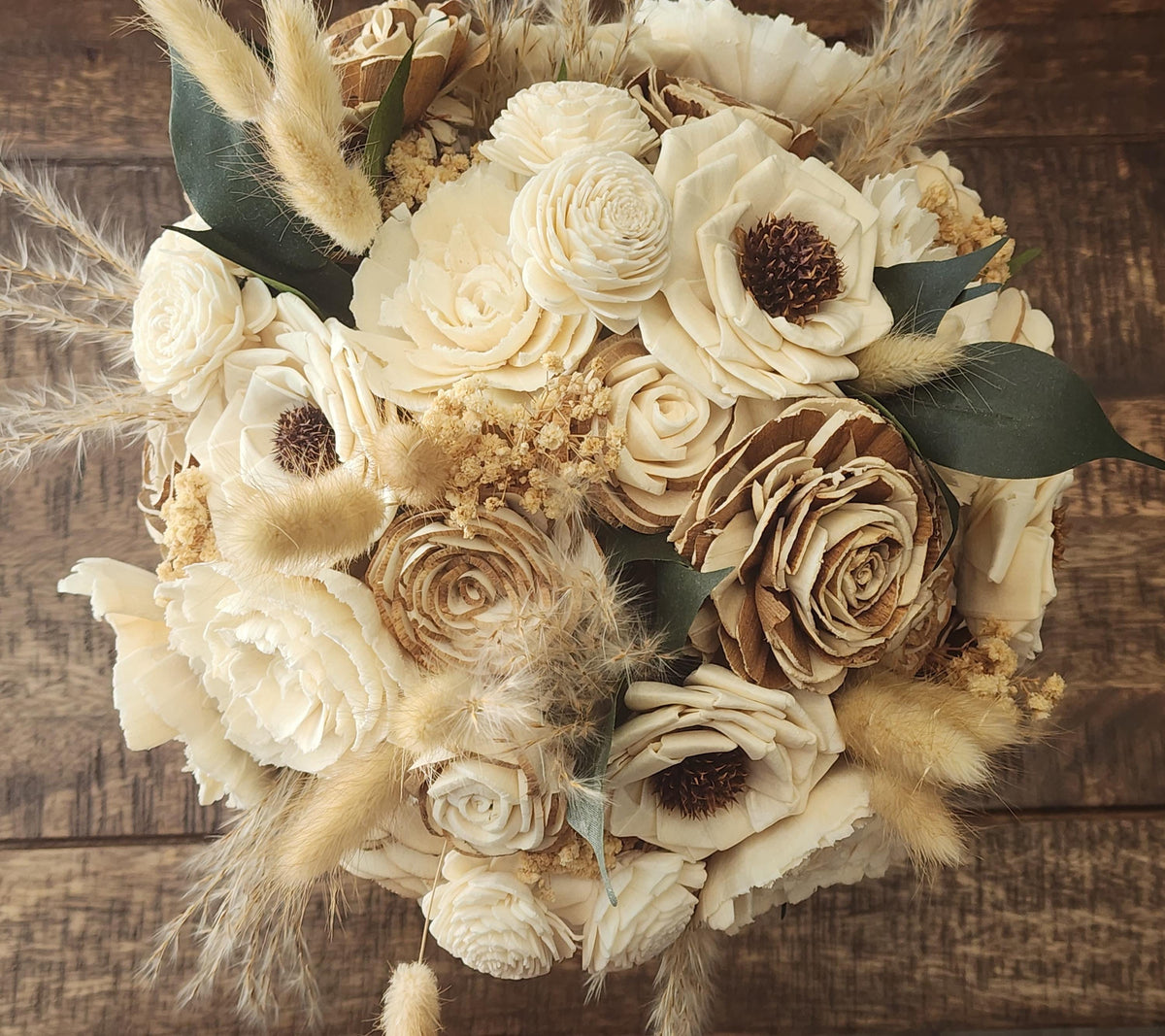 Rustic Boho Wedding Bouquet & Matching Boutonniere, Sola Wood Flower Bridal Bouquet, Neutral Farmhouse Wedding Flowers, Dried Flower Bouquet