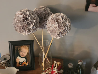 Book Page Hydrangea Blossoms Set of 3, Literary Flowers, Paper Flowers, Rustic Home Decor, Book Lover Gift, Farmhouse Decor