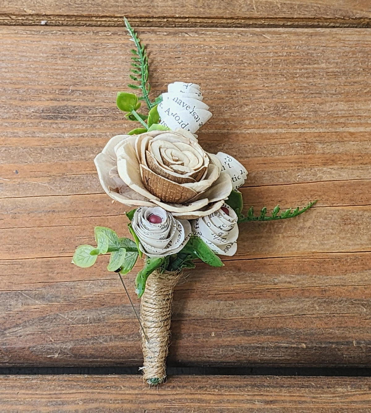 Sola Wood Flower Bridal Bouquet & Boutonniere, Book Page Wedding Flowers, Rustic Fall Wedding Bouquet, Keepsake Wedding Flowers