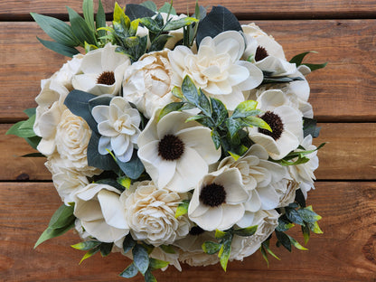 Sola Wood Flower Wedding Bouquet with Boutonniere: Garden Theme Keepsake. Sola Wood Flower Brides Bouquet and Grooms Boutonniere