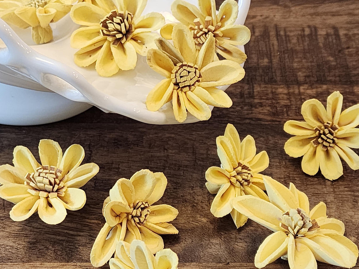 Sola Wood Flowers, 1 Dozen 1.5" Hand-dyed Yellow Mini Sunflowers, DIY Weddings, Bouquet Supplies, Floral Craft Supplies, DIY Centerpieces