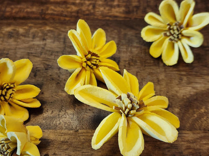 Sola Wood Flowers, 1 Dozen 1.5" Hand-dyed Yellow Mini Sunflowers, DIY Weddings, Bouquet Supplies, Floral Craft Supplies, DIY Centerpieces