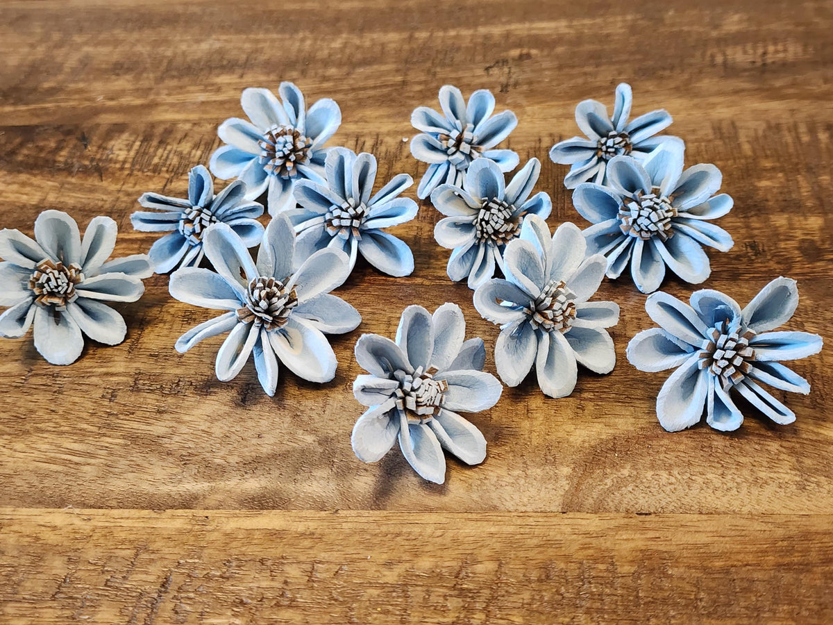 Sola Wood Flowers, 1 Dozen 1.5" Hand-dyed Pale Blue Mini Sunflowers, DIY Weddings, Bouquet Supplies, Floral Craft Supplies, DIY Centerpieces