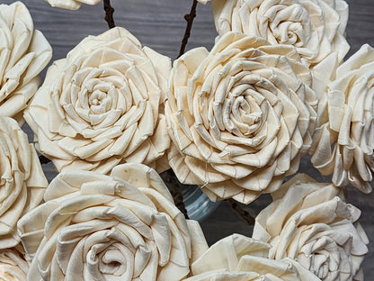 One Dozen 3" Sola Wood Ribbon Rose on 10" Wood Stem, Ivory Wooden Flower, DIY Bouquet Flower, Forever Floral Stem, Craft & Home Decor