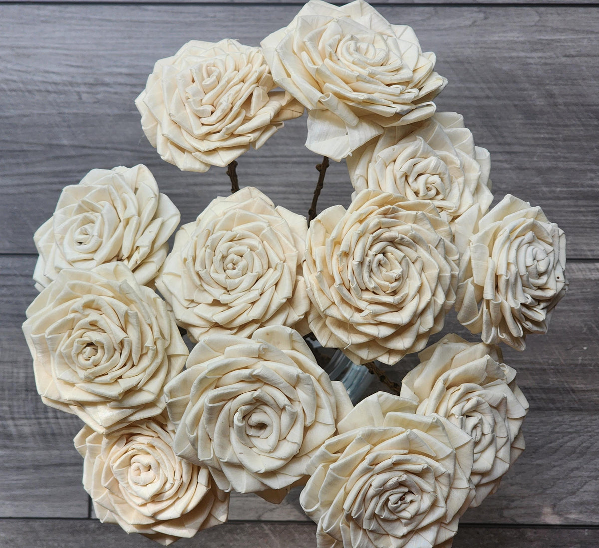 One Dozen 3" Sola Wood Ribbon Rose on 10" Wood Stem, Ivory Wooden Flower, DIY Bouquet Flower, Forever Floral Stem, Craft & Home Decor