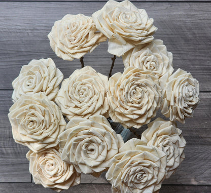 One Dozen 3" Sola Wood Ribbon Rose on 10" Wood Stem, Ivory Wooden Flower, DIY Bouquet Flower, Forever Floral Stem, Craft & Home Decor