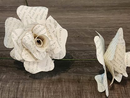 2.5" Mini Book Page Flower on Wire Stem, Handmade Paper Rose, Literary Gift, Upcycled Book Decor, Wedding Centerpiece, Book Lover Gift