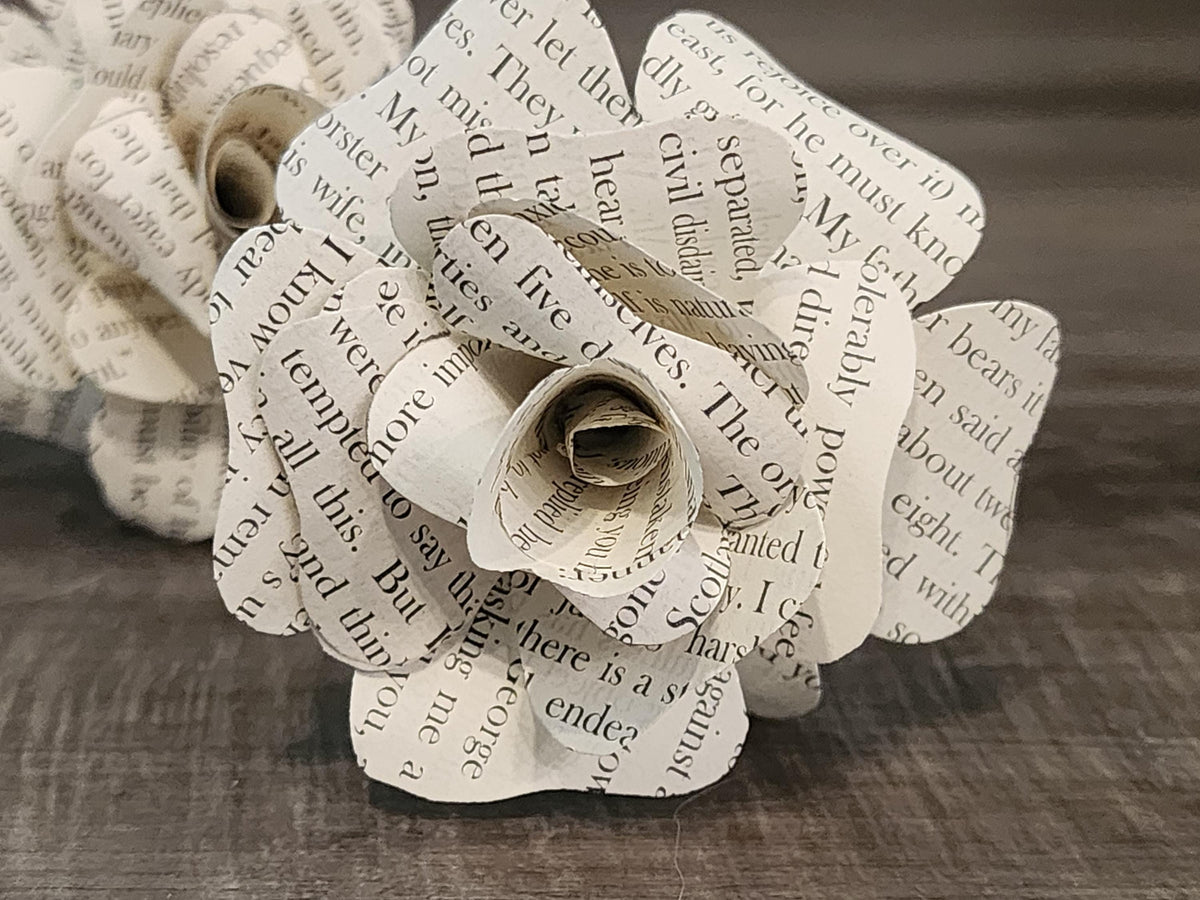 2.5" Mini Book Page Flower on Wire Stem, Handmade Paper Rose, Literary Gift, Upcycled Book Decor, Wedding Centerpiece, Book Lover Gift