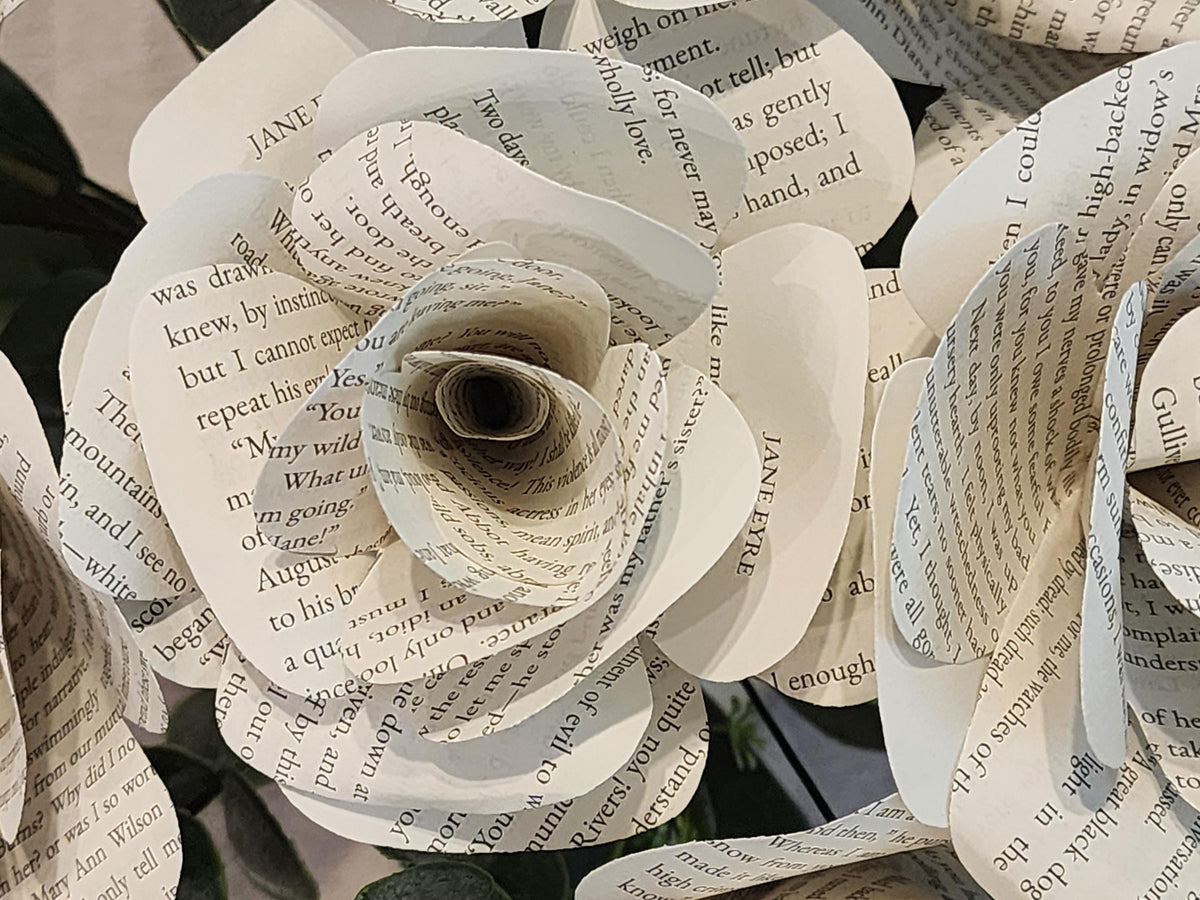 Jane Eyer Book Roses, Book Page Flowers, Handmade Paper Roses, Literary Gift, Book Lover Decor, 1st Anniversary Gift, Charlotte, Bronte