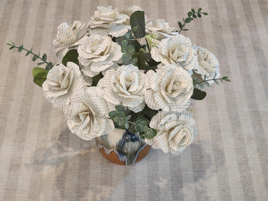 Book Page Flower on Wire Stem, Handmade Paper Rose, Literary Gift, Upcycled Book Decor, Wedding Centerpiece, Book Lover Gift, Paper Flower