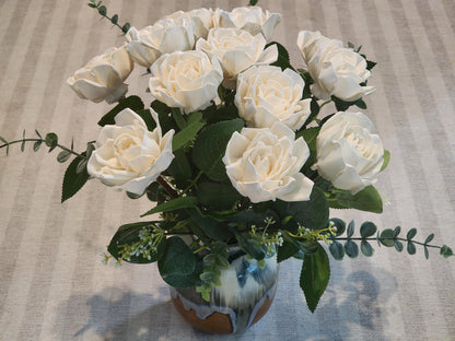One Dozen Ivory Sola Wood Roses on Faux Rose Stems with Realistic Leaves & Soft Touch Thorns, DIY Wedding Flowers, Floral Craft Supply