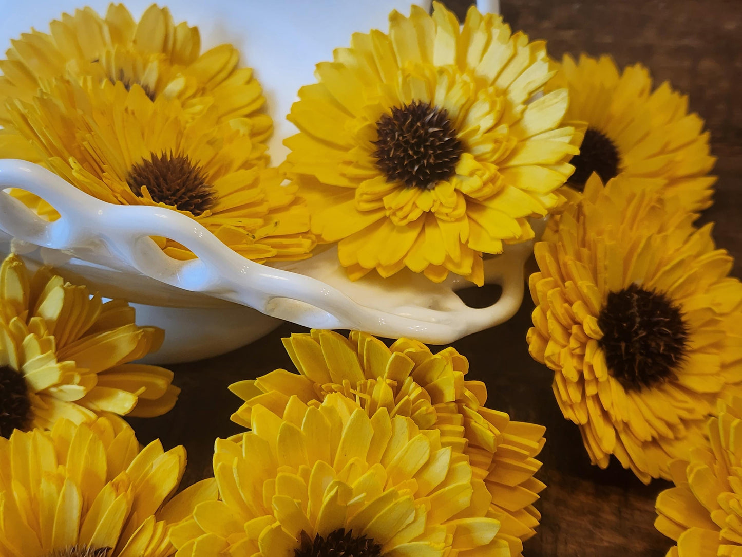 Sola Wood Flowers, 1 Dozen Hand-Dyed Yellow 3" Sunflowers, Wooden Flowers, DIY Wedding Flowers, Bouquet Supplies, Floral Craft Supply