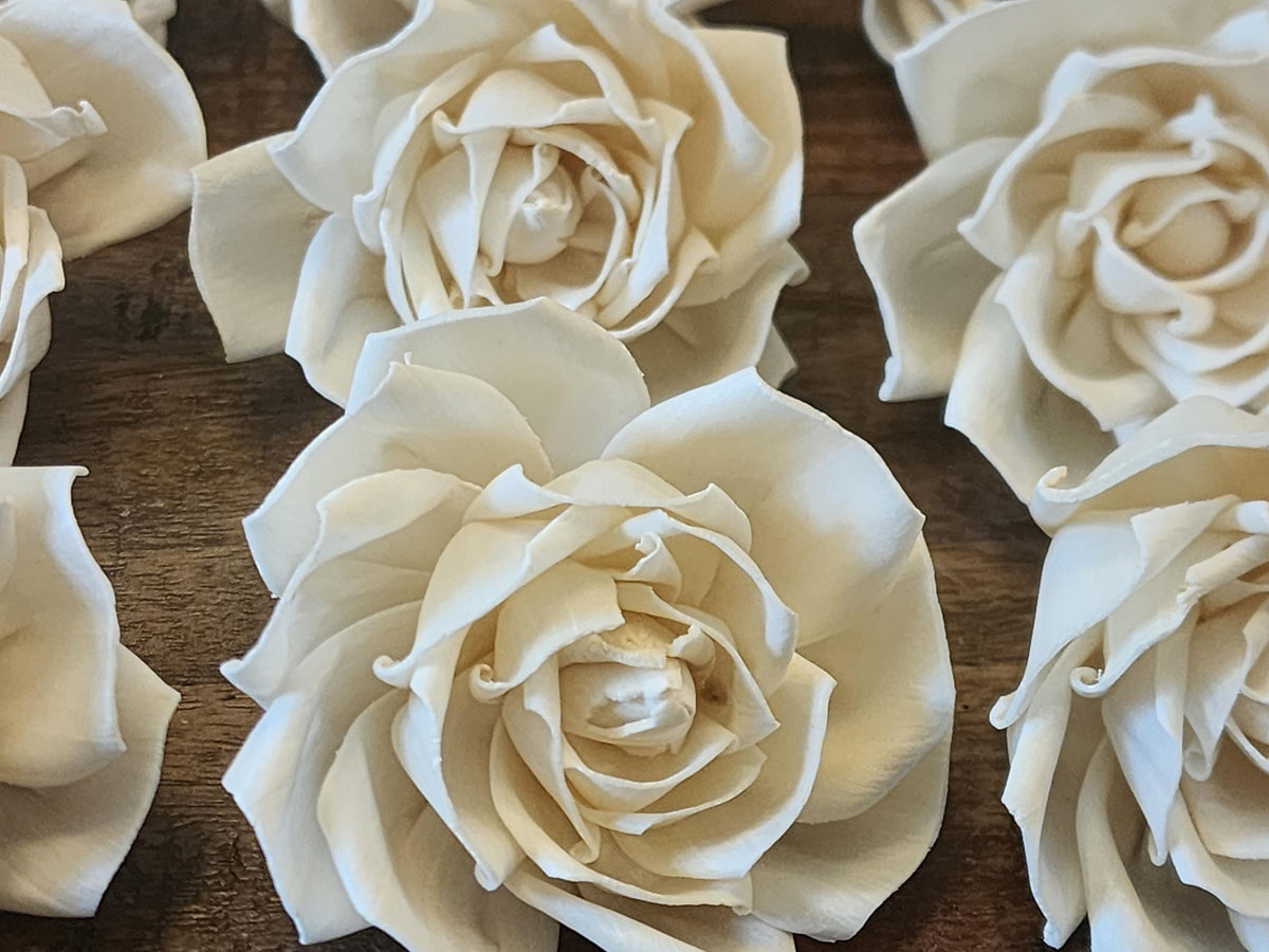 One Dozen 3" Ivory Sola Wood Tea Roses, Handmade Natural Wood Flowers, DIY Wedding Bouquet Flowers, Rustic Floral Decor, Craft Flower Supply