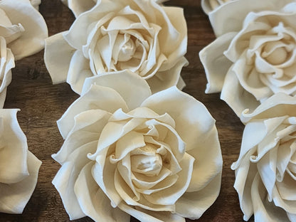 One Dozen 3" Ivory Sola Wood Tea Roses, Handmade Natural Wood Flowers, DIY Wedding Bouquet Flowers, Rustic Floral Decor, Craft Flower Supply