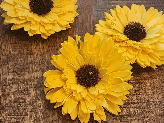 Sola Wood Flowers, 1 Dozen Hand-Dyed Yellow 3" Sunflowers, Wooden Flowers, DIY Wedding Flowers, Bouquet Supplies, Floral Craft Supply
