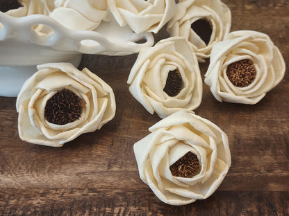 Sola Wood Flowers, 1 Dozen 2.5" Thistle Center Beach Roses, Ivory Wood Flowers, DIY Wedding Flowers, Bouquet Supplies, Floral Craft Supplies