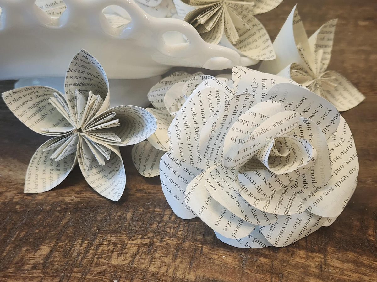 Book Page Flowers: Origami Kusudama & Roses, Book Decor - Set of 24