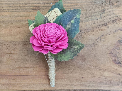 Winery Inspired Boutonniere for Groom or Groomsmen, Sola Wood Flower Boutonniere with Wine Cork