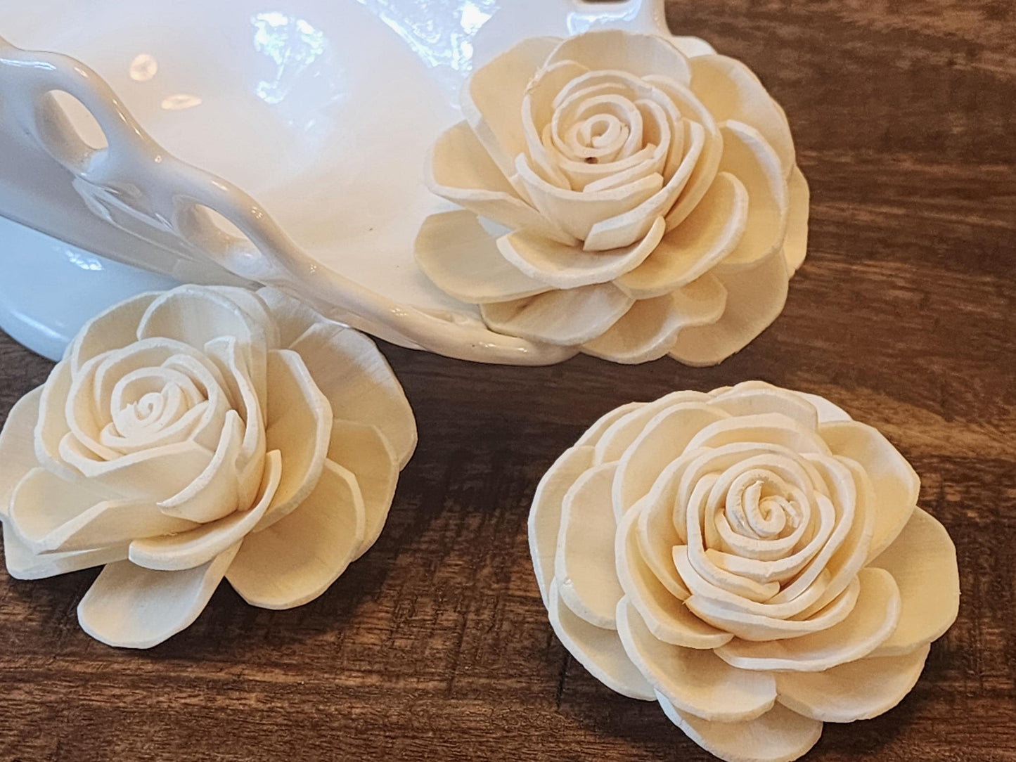 One Dozen 3" Ivory Sola Wood Thick Petal Roses, Bridal Flowers, DIY Wedding Bouquet Flowers, Rustic Floral Decor, Craft Flower Supply