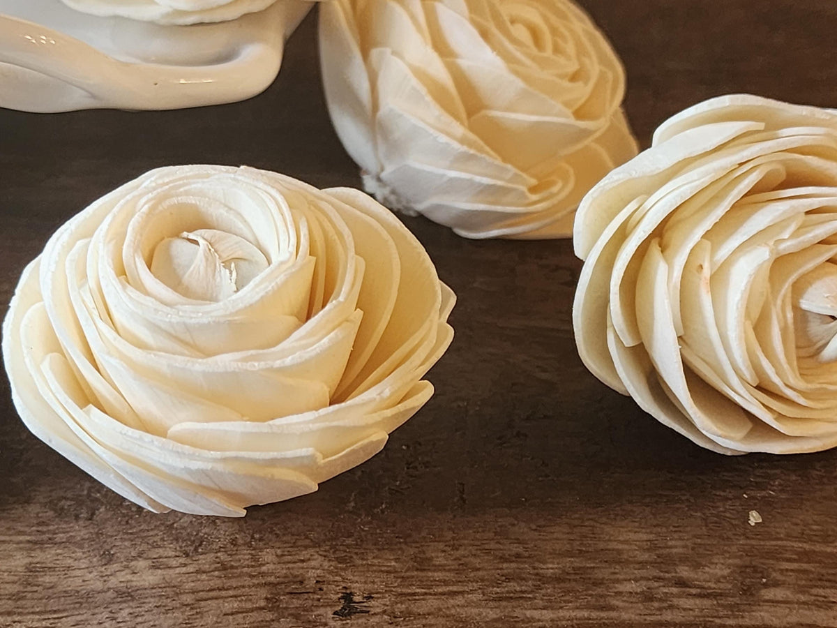 Sola Wood Flowers, 1 Dozen 2.5" Ranunculus Flowers, Ivory Wood Flowers, DIY Wedding Flowers, Bouquet Supplies, Floral Craft Supplies