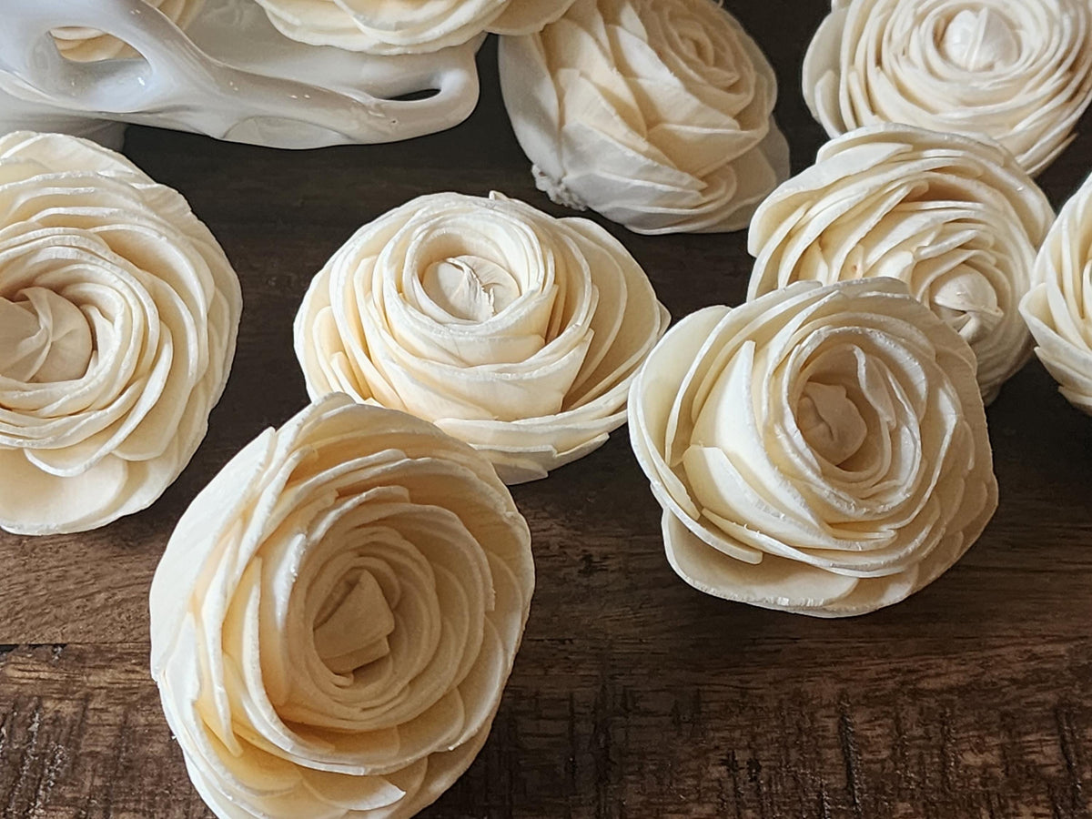 Sola Wood Flowers, 1 Dozen 2.5" Ranunculus Flowers, Ivory Wood Flowers, DIY Wedding Flowers, Bouquet Supplies, Floral Craft Supplies