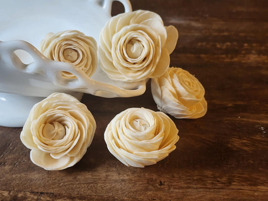 Sola Wood Flowers, 1 Dozen 2.5" Ranunculus Flowers, Ivory Wood Flowers, DIY Wedding Flowers, Bouquet Supplies, Floral Craft Supplies