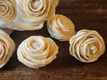 Sola Wood Flowers, 1 Dozen 2.5" Ranunculus Flowers, Ivory Wood Flowers, DIY Wedding Flowers, Bouquet Supplies, Floral Craft Supplies