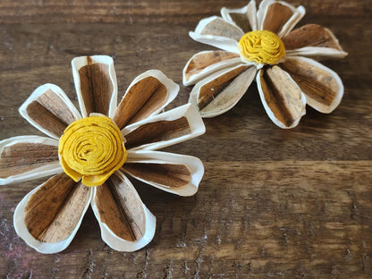 One Dozen 3" Skin Sola Wood Daisy w/ Hand-Painted Yellow Center, Forever Wooden Flower, DIY Bouquet, Floral Craft Supply, Rustic Home Decor