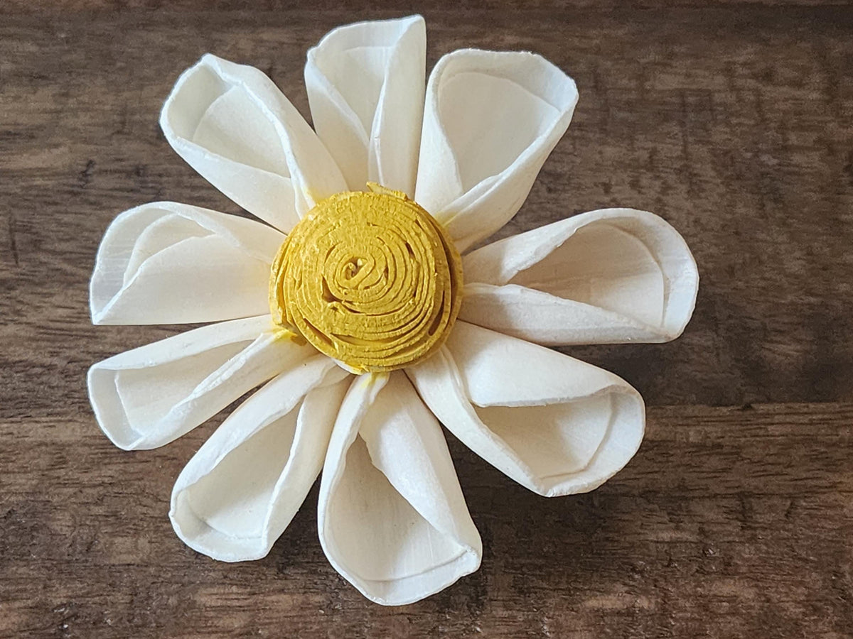 One Dozen 3" Ivory Sola Wood Daisy w/ Hand-Painted Yellow Center, Forever Wooden Flower, DIY Bouquet, Floral Craft Supply, Rustic Home Decor