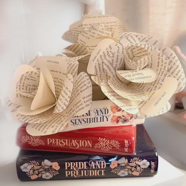 Jane Austen's Persuasion Book Roses, Book Page Flowers, Handmade Paper Roses, Literary Gift, Classic Literature, Book Lover Decor