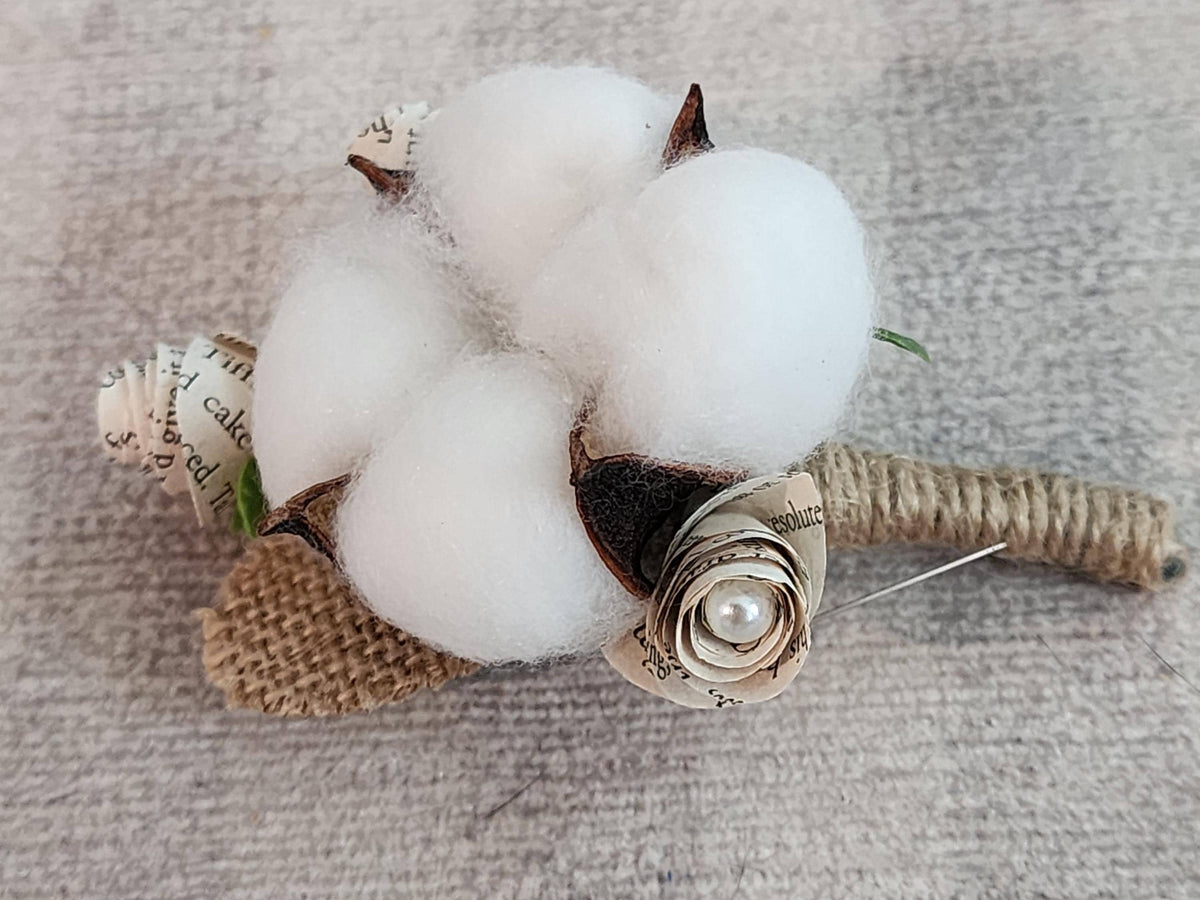 Book Page Bridal Bouquet and Boutonniere Set, Rustic Sola Wood Flower Bouquet, Cotton Burlap Magnolia Leaf Wedding Flowers, Bookish Bride