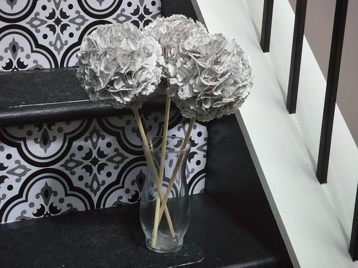 Book Page Hydrangea Blossoms Set of 3, Literary Flowers, Paper Flowers, Rustic Home Decor, Book Lover Gift, Farmhouse Decor